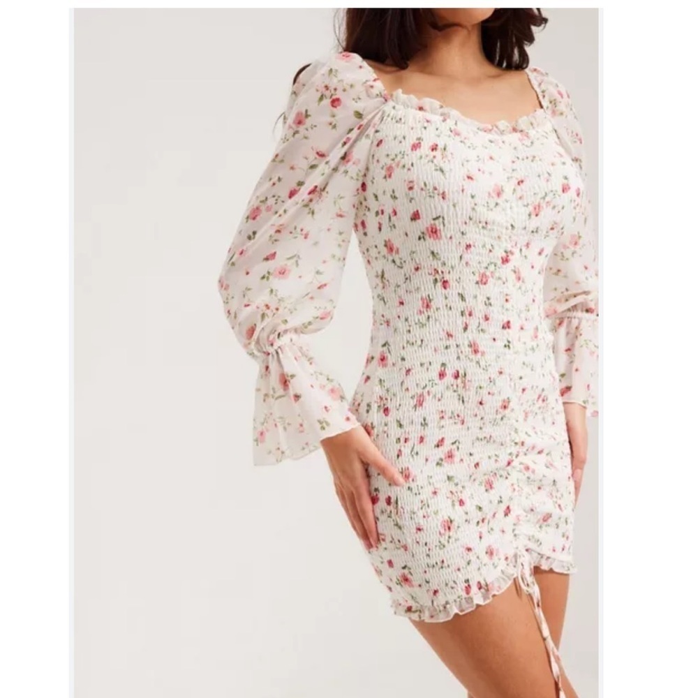 Princess Polly white floral ruched bodycon mini dress size 0